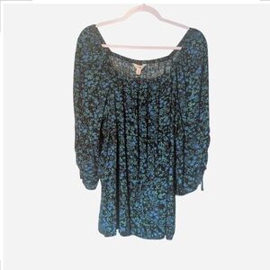 Terra & Sky Floral Black and Blue Blouse